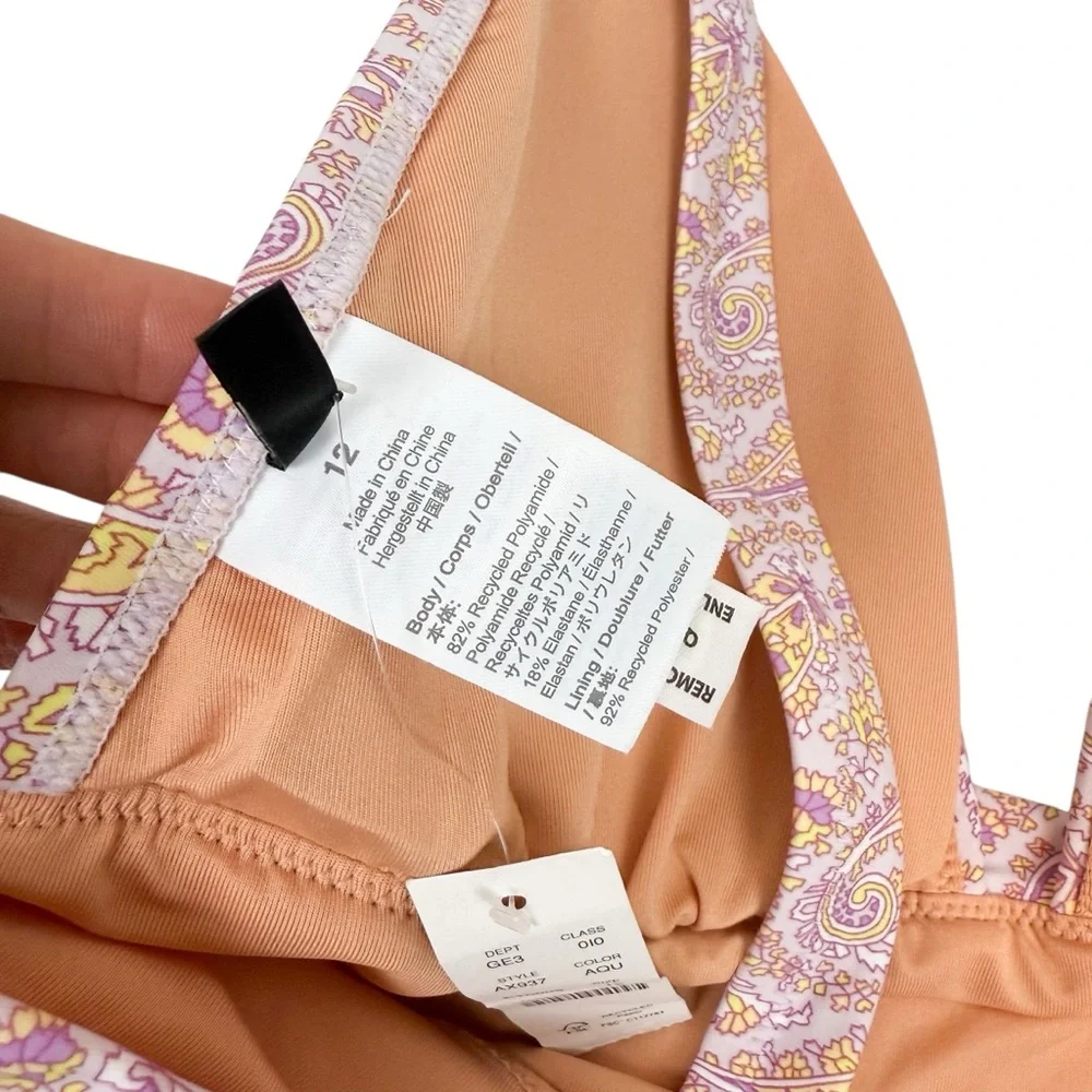 NWT J. Crew Eco Plunge One Piece‎ Swimsuit Beach Paisley Peach Size 12
